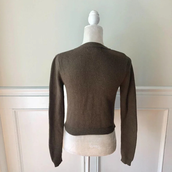 Forever 21 Olive Cropped Lace Up Front Sweater S - Picture 6 of 7